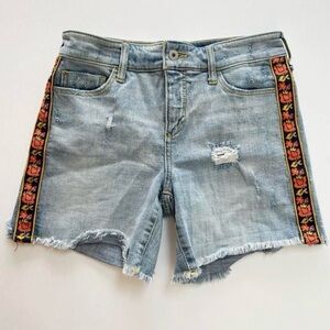 Pilcro Light Blue Jean Shorts with Floral Trim